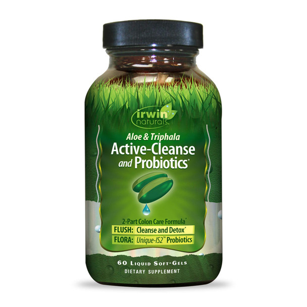 Irwin Naturals Aloe & Triphala Active Cleanse + Probiotics Natural Digestive Support - Gentle, Effective Detox + Elimination 2-Part Colon Care - Nourish + Balance - 60 Liquid Softgels