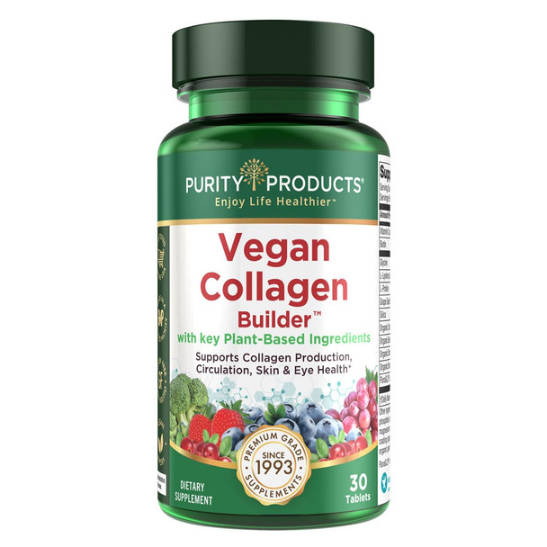 Purity Products Vegan Collagen Builder  Organic Whole Foods Fruits  Veg Silica Lutein Vitamin C Biotin Grape Seed  Amino Acids Glycine Lysine  Proline Collagen Boosters  Once A Day  30 Tablets