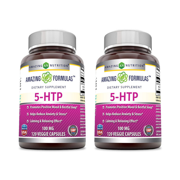 Amazing Formulas 5 HTP Hydroxytryptophan 100mg - Made from Griffonia Simplicifolia Seed Extract - Natural Sleep Support - 120 Vegetarian Capsules (Non-GMO,Gluten Free) (2)