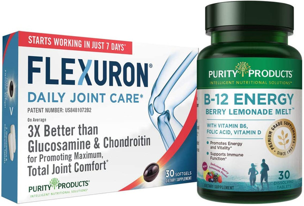 Flexuron Joint Formula  B12 Energy Melt  Purity Products  Flexuron Krill Oil Low Molecular Weight Hyaluronic Acid Astaxanthin  B12 Energy Melt Methylcobalamin B12 Vitamin D3 Biotin More