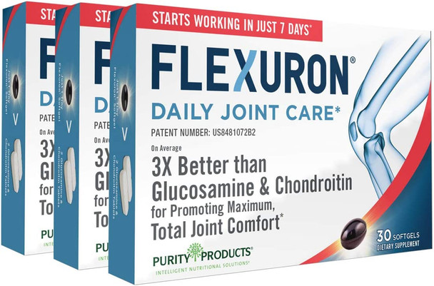 Flexuron Joint Formula by Purity Products  3X Better Than Glucosamine and Chondroitin  Starts Working in just 7 Days  Krill Oil Low Molecular Weight Hyaluronic Acid Astaxanthin  30 Count 3