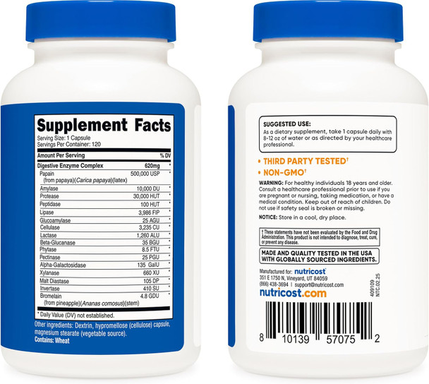 Nutricost Digestive Enzymes 620mg, 120 Capsules - Complete Digestive Enzyme Supplement