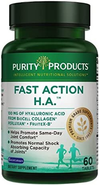 Fast Action HA  Purity Products  Hyaluronic Acid Super Formula  Clinically Tested Ingredient Supports Joint Comfort in As Little As 2 Hours  BioCell Collagen  FruiteXB  Perluxan  60 Tablets