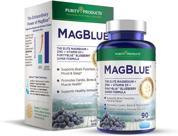 MagBlue by Purity Products  Magnesium Bisglycinate Buffered  More  90 Tablets