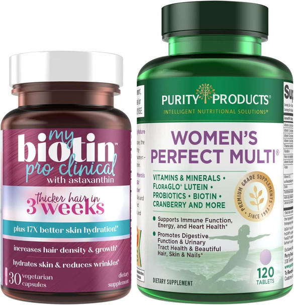 Bundle  MyBiotin ProClinical  Womens Perfect Multi by Purity Products  MyBiotin ProClinical Biotin MB40X Matrix Astaxanthin  Womens Multivitamin Supports Urinary Tract Health  Lots More