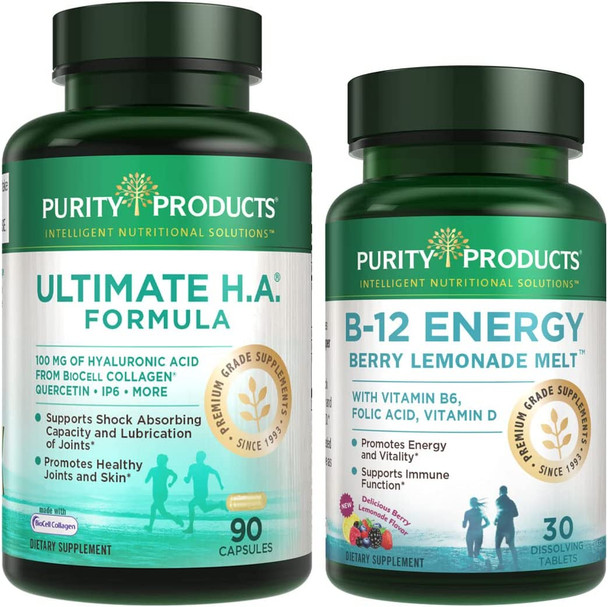 Bundle  Ultimate HA  B12 Energy Melt by Purity Products  Ultimate H.A. BioCell Collagen Quercetin Hyaluronic Acid  More  B12 Berry Melt Methylcobalamin B12  B6  D3  More