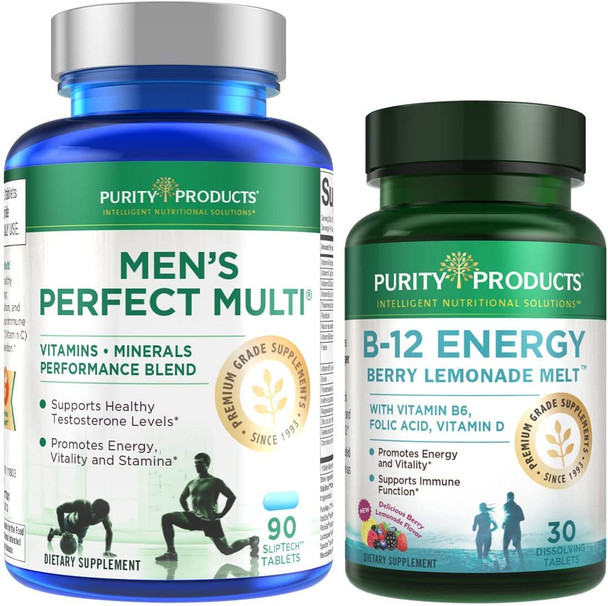Bundle  Mens Perfect Multi  B12 Energy MELT by Purity Products  Mens Multi Supports Healthy Vitality Energy  More  B12 Energy Berry MELT w/ 1000mcg of Methylcobalamin B12  30 Day Supply