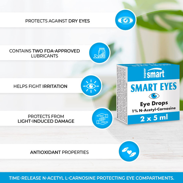 Supersmart  Smart Eyes  Eye Drops with 1 NAcetylLcarnosine  Helps to Prevent Dry Eye  Irritation  NonGMO  Gluten Free  2 Containers of 5 ml