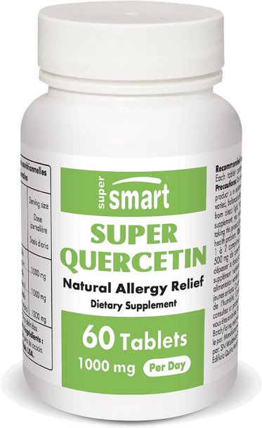 Supersmart  Super Quercetin 1000 mg Per Serving  Natural Allergy Relief  Anti Inflammatory  Antioxidant Supplement  Support Healthy Cardiovascular System  NonGMO  Gluten Free  60 Tablets