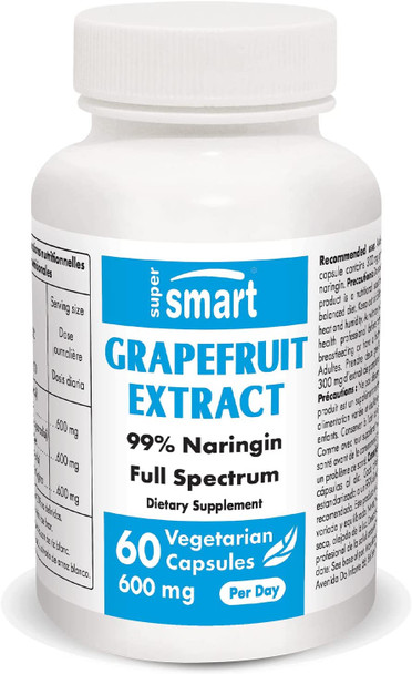 Supersmart  Grapefruit Extract 600 mg Per Day  Standardized to 99  Naringin  Weight Loss Pills  Immune System Booster  Antioxidant Supplement  NonGMO  Gluten Free  60 Vegetarian Capsules
