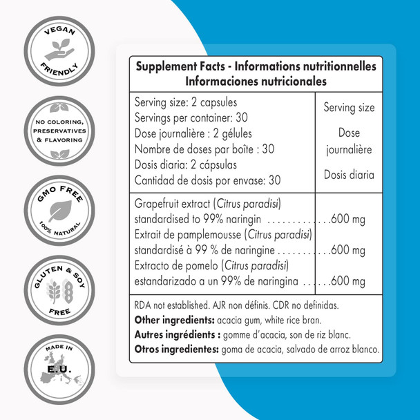 Supersmart  Grapefruit Extract 600 mg Per Day  Standardized to 99  Naringin  Weight Loss Pills  Immune System Booster  Antioxidant Supplement  NonGMO  Gluten Free  60 Vegetarian Capsules