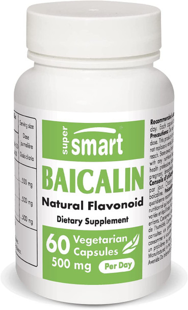 Supersmart  Baicalin 500 mg Per Day  Scutellaria Baicalensis Extract  Natural Alternatives to Benzodiazepines  NonGMO  Gluten Free  60 Vegetarian Capsules