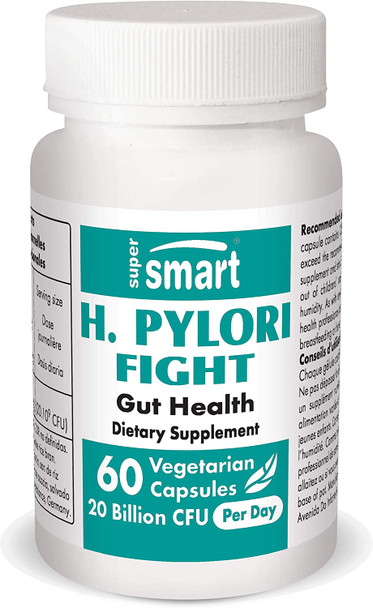 Supersmart  H. Pylori Fight Natural Treatment 20 Billion CFU Per Day  Lactobacillus Reuteri Probiotic  Acid Reflux Relief  NonGMO  Gluten Free  Made in USA  60 Vegetarian Capsules