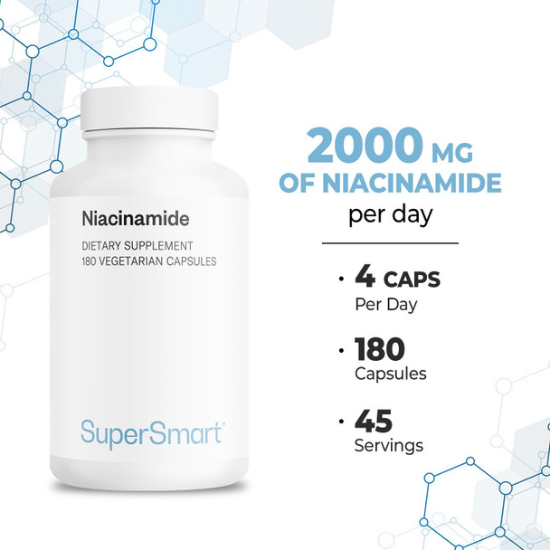 Supersmart  Niacinamide 2000 mg Per Day  Vitamin B3  Improves Joint Mobility  Helps Reduce Psychological Effects of Stress  Bad Feelings  NonGMO  Gluten Free  180 Vegetarian Capsules
