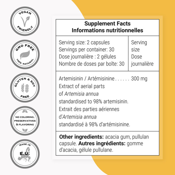 Supersmart  Artemisinin 300 mg Per Day  Artemisia Annua Standardized to 98 Artemisinin  Boost Immune System  NonGMO  Gluten Free  60 Vegetarian Capsules