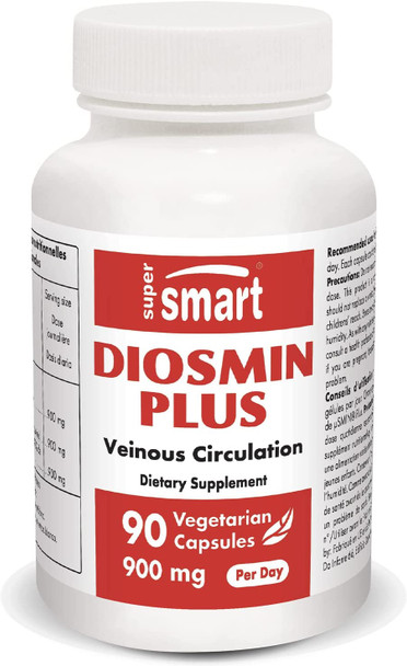 Supersmart  Diosmin Plus 900 mg Per Day  Flavonoid Complex  90 Total Flavonoids  80 Diosmin  Circulation  Vein Support Supplement  NonGMO  Gluten Free  90 Vegetarian Capsules