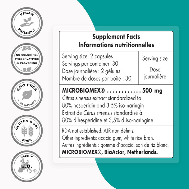 Supersmart  FlavoFight Microbiomex  Flavoinoids Supplements  Extract of Citrus Sinensis Standardized to 80 Hesperidin  3.5 Isonaringin  GMO  Gluten Free  60 Vegetarian Capsules