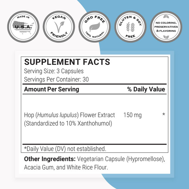 Supersmart  Xanthohumol 150 mg Per Day  Extract of Hop Flower Standardized to 10 Xanthohumol  Promotes Drowsiness  Calms Irritability  NonGMO  Gluten Free  90 Vegetarian Capsules