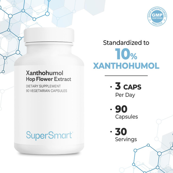 Supersmart  Xanthohumol 150 mg Per Day  Extract of Hop Flower Standardized to 10 Xanthohumol  Promotes Drowsiness  Calms Irritability  NonGMO  Gluten Free  90 Vegetarian Capsules