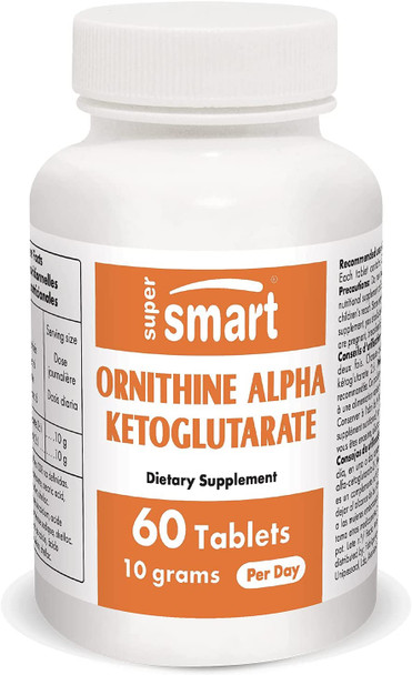 Supersmart  Ornithine Alpha Ketoglutarate OKG 10 g Per Day  Amino Acids  May Improve Muscle Mass  NonGMO  60 Tablets