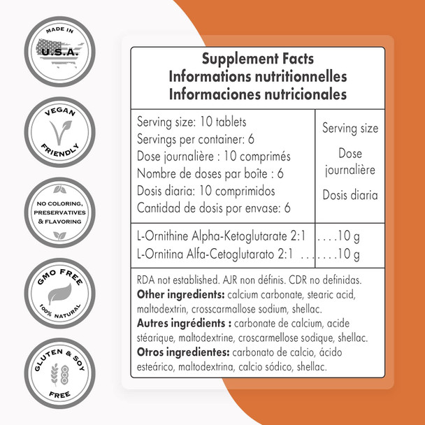 Supersmart  Ornithine Alpha Ketoglutarate OKG 10 g Per Day  Amino Acids  May Improve Muscle Mass  NonGMO  60 Tablets