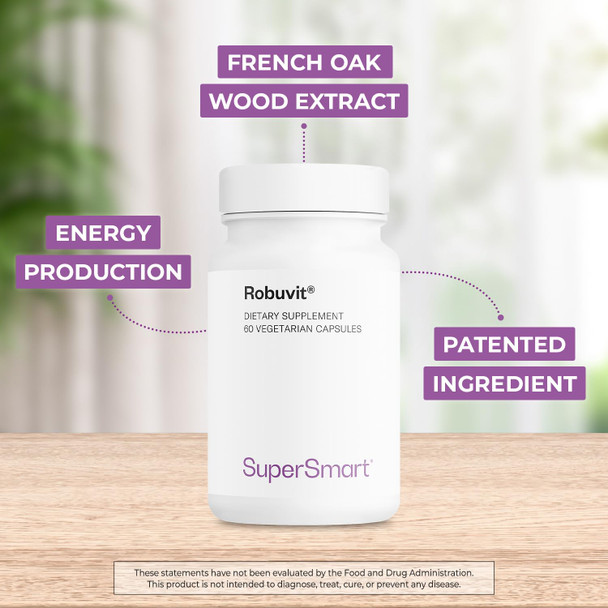 Supersmart  Robuvit 200 mg Per Day  French Oak Wood Extract for Stress  Emotional Wellness  Antioxidant Supplement  Helps Fight Fatigue  NonGMO  Gluten Free  60 Vegetarian Capsules