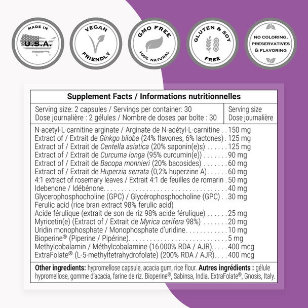 Supersmart  Neurex  Help Improve Memory  Speed of Cognitive Processing  Help Prevent Cerebral Aging  Brain Supplement Formula  NonGMO  Gluten Free  60 Vegetarian Capsules