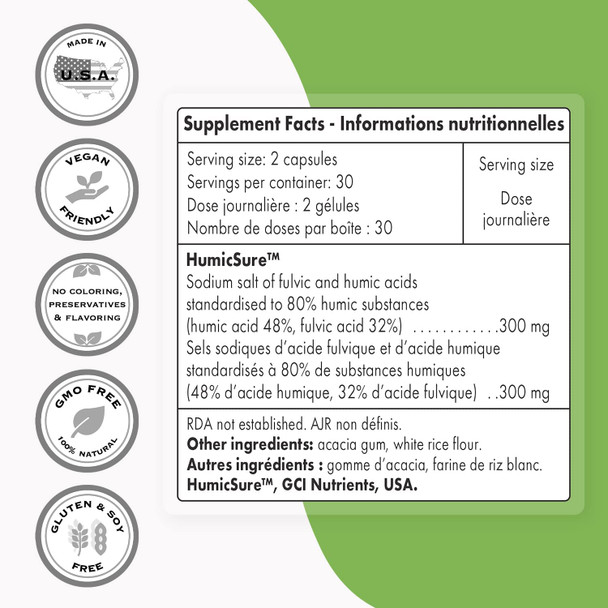 Supersmart  Humic  Fulvic Acids 300 mg Per Day Sodium Salts of Humic Acid  Fulvic Acid  Immune System Booster  NonGMO  Gluten Free  60 Vegetarian Capsules