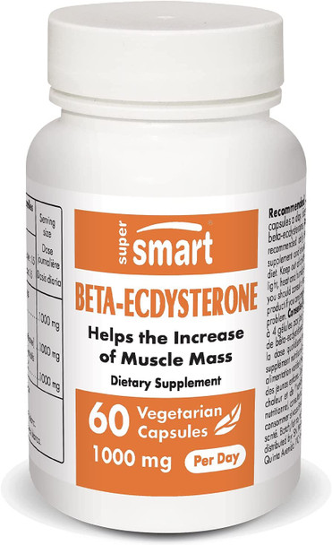 Supersmart  BetaEcdysterone 1000 mg Per Day  Sport  Endurance  Promote Muscle Mass  Recovery for Athletes  NonGMO  Gluten Free  60 Vegetarian Capsules