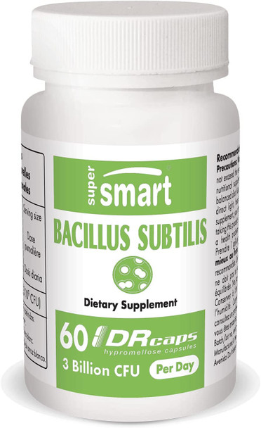 Supersmart  Bacillus Subtilis 3 Billion CFU Per Day  Probiotic Strain  Improve Natural Defences  Help with External Attacks  NonGMO  Gluten Free  60 DR Capsules