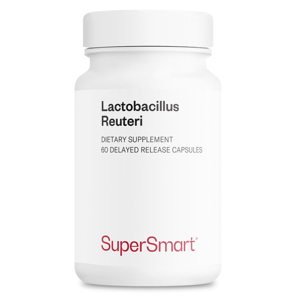 Supersmart  Lactobacillus Reuteri  Probiotic Strain  5 Billion MicroOrganisms CFU Per Day  Restores The Balance of Intestinal Microflora  NonGMO  Gluten Free  60 DR Capsules