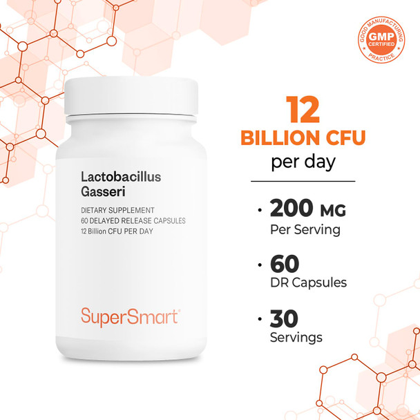 Supersmart  Lactobacillus Gasseri 200 mg  6 Billion MicroOrganisms cfu Per Day  Restores The Balance of intestinal Microflora  Probiotic Strain  NonGMO  Gluten Free  60 Dr Capsules