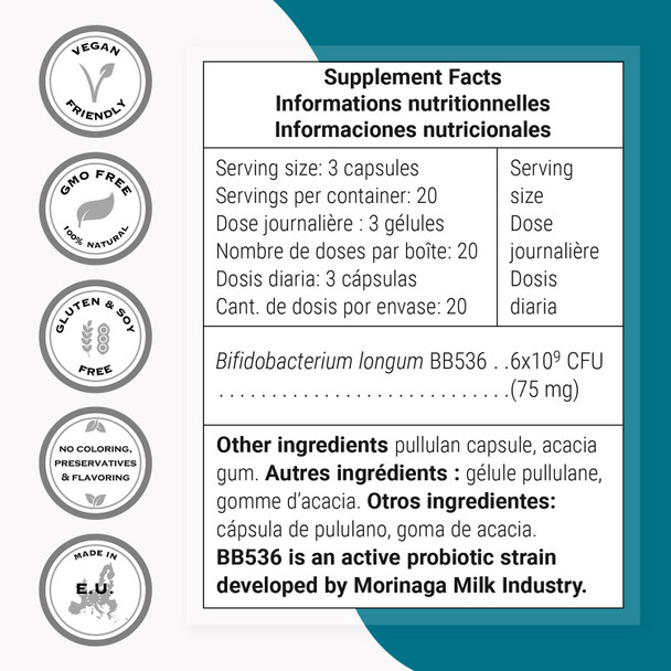 Supersmart  Bifidobacterium Longum 6 Billion CFU Per Day  Probiotics  Prebiotics for Intestinal Health  Gut Flora  NonGMO  Gluten Free  60 DR Capsules