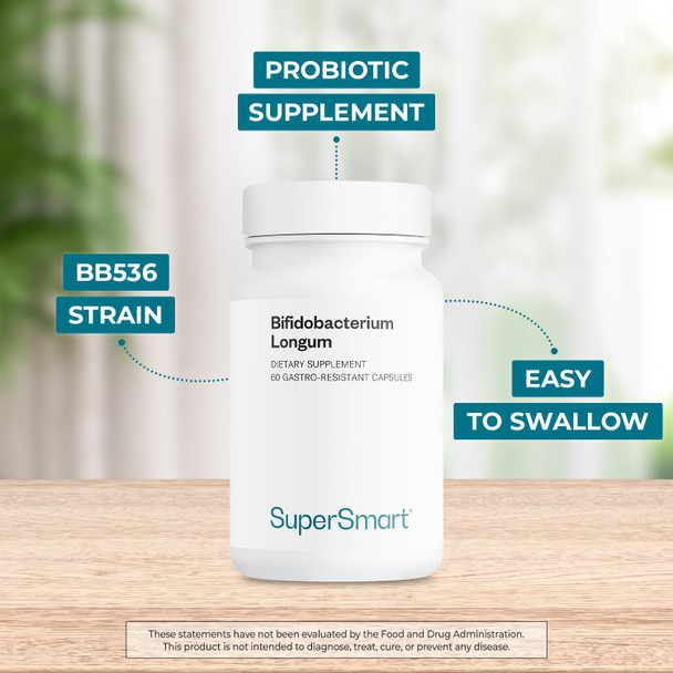 Supersmart  Bifidobacterium Longum 6 Billion CFU Per Day  Probiotics  Prebiotics for Intestinal Health  Gut Flora  NonGMO  Gluten Free  60 DR Capsules