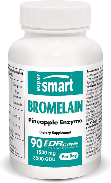 Supersmart  Bromelain 1500 mg 3000 GDU Per Day  Enzymes Extracted from Pineapple Roots  Anti Inflammatory Supplement  Digestive System Booster  NonGMO  Gluten Free  90 DR Capsules