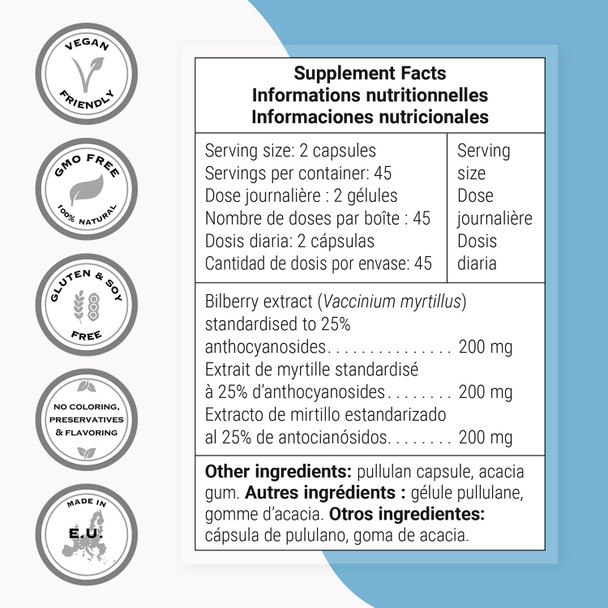 Supersmart  Bilberry Extract 200 mg Per Day  for Ocular  Eye Vision Health  NonGMO  Gluten Free  90 Vegetarian Capsules