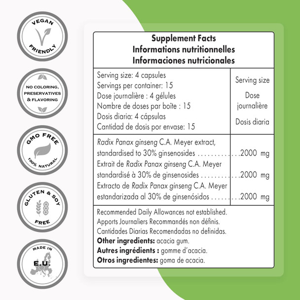 Supersmart  Ginseng Standardized to 30 Ginsenosides 2000 mg Per Day  Supports  Boost Immune System  NonGMO  Gluten Free  60 Vegetarian Capsules