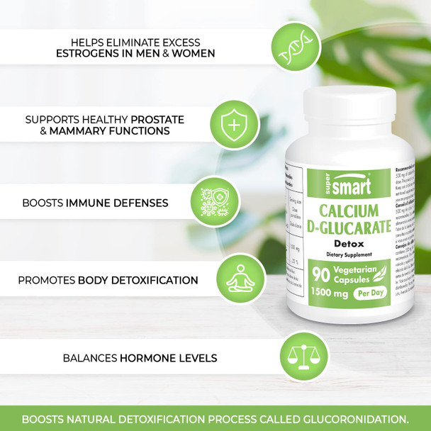 Supersmart  Calcium DGlucarate 1500 mg Per Day  Antioxidant  Detox Supplement  NonGMO  Gluten Free  90 Vegetarian Capsules