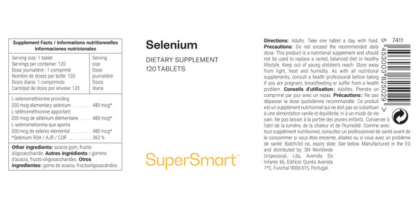 Supersmart  LSelenomethionine 200 mcg Per Day  The Most Bioavailable Form of Selenium  NonGMO  120 Tablets