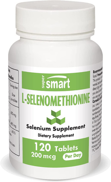 Supersmart  LSelenomethionine 200 mcg Per Day  The Most Bioavailable Form of Selenium  NonGMO  120 Tablets