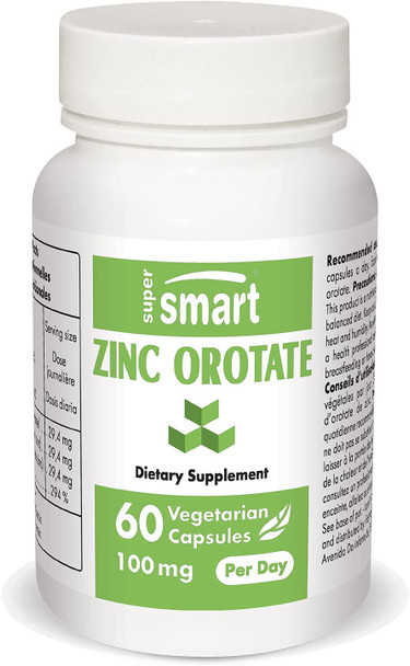 Supersmart  Zinc Orotate 100 mg Per Serving  Essential for Over 80 Enzymes  Minerals Supplement  Support Good Cellular  Enzymatic Processes  NonGMO  Gluten Free  60 Vegetarian Capsules