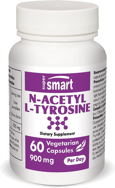 Supersmart  NAcetyl LTyrosine NALT 900 mg Per Day  Brain Stimulant Supplement  Natural Amino Acid  Nootropic  Energy Memory  Focus Pills  NonGMO  Gluten Free  60 Vegetarian Capsules