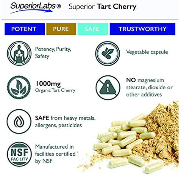 Superior Labs  Organic Montmorency Tart Cherry  1000mg Extract 60 Veg Caps  2 Proanthocyanidins  Celery Seed  Black Pepper Extracts for Maximum Absorption  Supports Balanced Uric Acid Levels