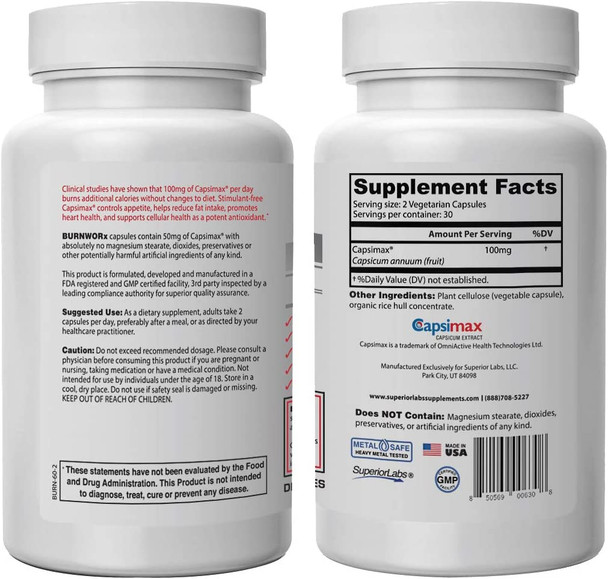 Superior Labs  Burn Worx  Appetite Suppressant for Weight Loss  Metabolic Enhancer with Capsimax. Helps Boost Metabolism Supports Calorie Burning While Enhancing Energy Levels