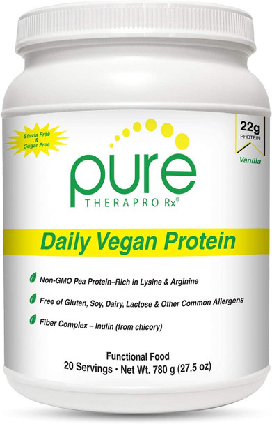 Daily Vegan Protein Vanilla  20 servings NEW BIGGER SIZE  22 grams of Organic Yellow Pea Protein  Aminogen  Sugar Free  Sweetened with Monk Fruit  8g of Fiber Inulin from chicory  Amino Acid Score of 100