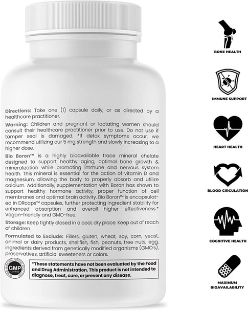 Bio Boron Bororganic Glycine Extra Strength 30mg Per Capsule / 90 Veg Caps  Supports Healthy Bones Cardiovascular Health Hormones  Immunity  Highly Bioavalible  Zero Fillers  Vegan