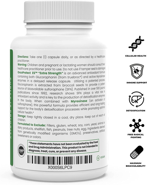 OncoProtect ES HIGH DOSE 60 VCaps  100mg of Glucoraphanin truebroc Per Capsule  truebroc was Extensively Studied at Johns Hopkins  Includes Active Myrosinase  Zero Fillers Vegan Pharma Grade