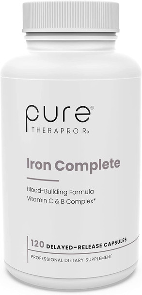 Iron Complete 120 Vegan Capsules  Blood Building Supplement  18 mg of Ferrochel Ferrous Bisglycinate Chelate  Cofactors VIT C Folate  B Vitamins  Non Constipating  Lab Tested  Non GMO