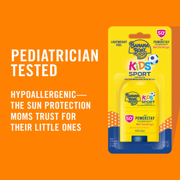 Banana Boat Sport Kids Sunscreen Stick SPF 50, 0.5oz | Travel Size Sunscreen for Kids, Childrens Sunblock SPF 50, Oxybenzone Free, 0.5oz