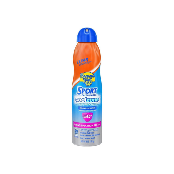 Banana Boat Sport Performance CoolZone Continuous Spray Sunscreen SPF 50+, Refreshing Clean Scent 6 oz